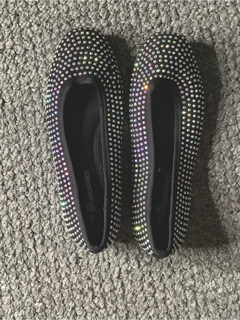 No Boundaries Rhinestone Ballet Flats Black Sparkle Women's Size 6